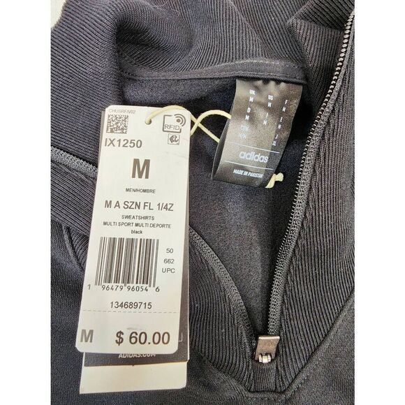 Adidas Men’s All SZN Fleece Quarter-Zip Crew Sweatshirt Black Size Medium - Picture 5 of 10